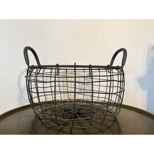 Large Round Wire Basket Metal Decorative Deep Wide Farmhouse Rustic Country